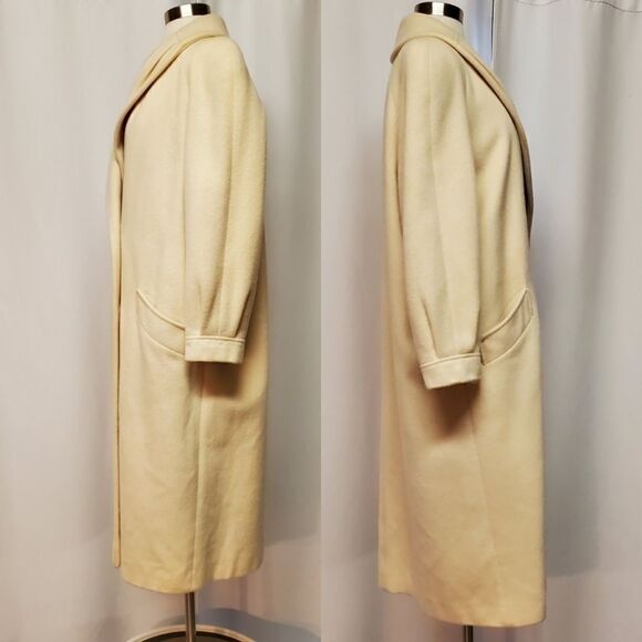 Vintage 80s Retro Cream Wool Blend Double Breasted Trench Coat XL - Picture 4 of 12